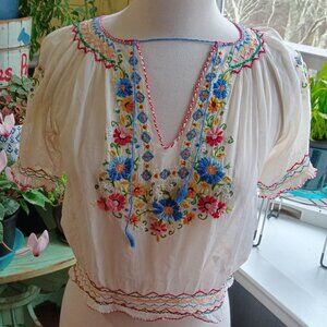 1940s Vintage Embroidered Hungarian Peasant Blouse Size XS or Youth/Child